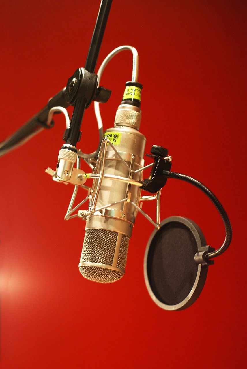  a  pop filter  (the (black thing on the right) helps eliminate the proximity effect 